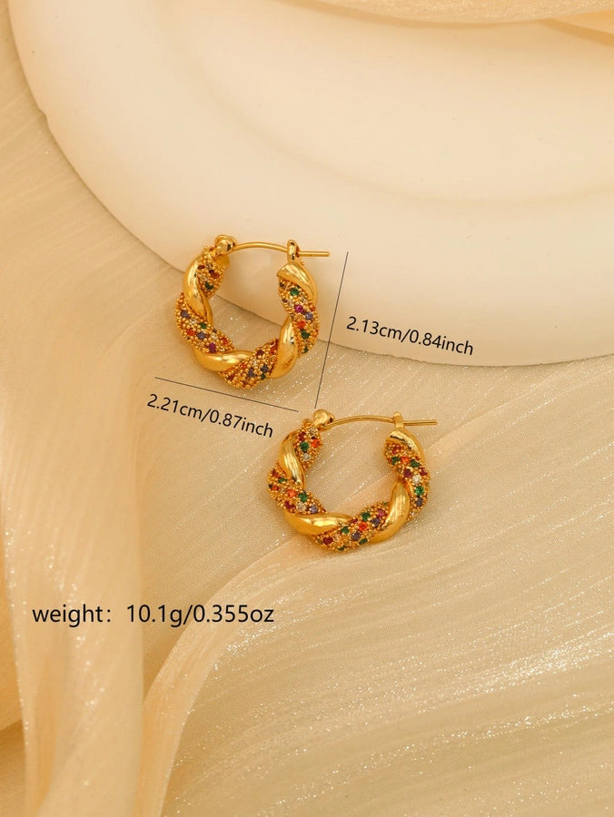 1 Pair Elegant Twist Plating Inlay Copper Zircon K Gold Plated Earrings