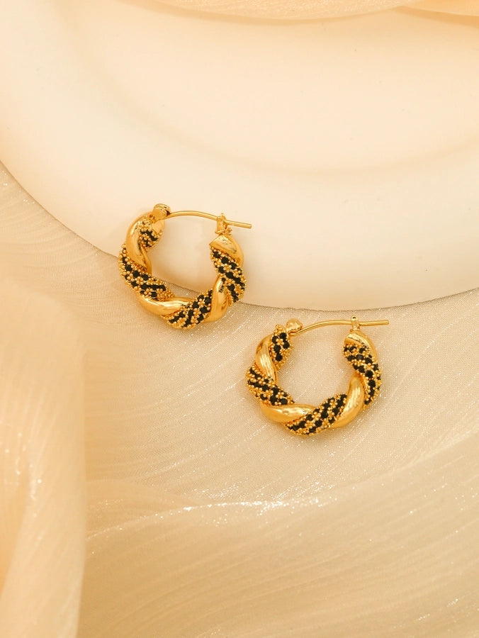 1 Pair Elegant Twist Plating Inlay Copper Zircon K Gold Plated Earrings