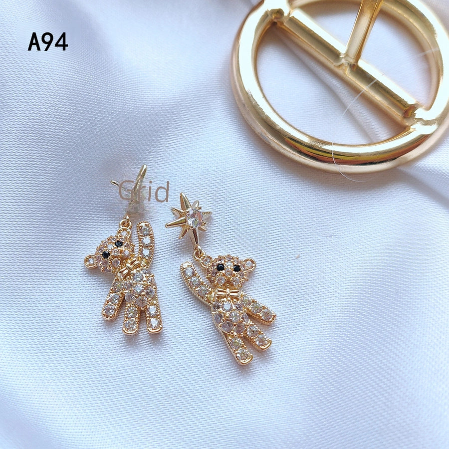 925 Silver-Plated 14K Bear Earrings