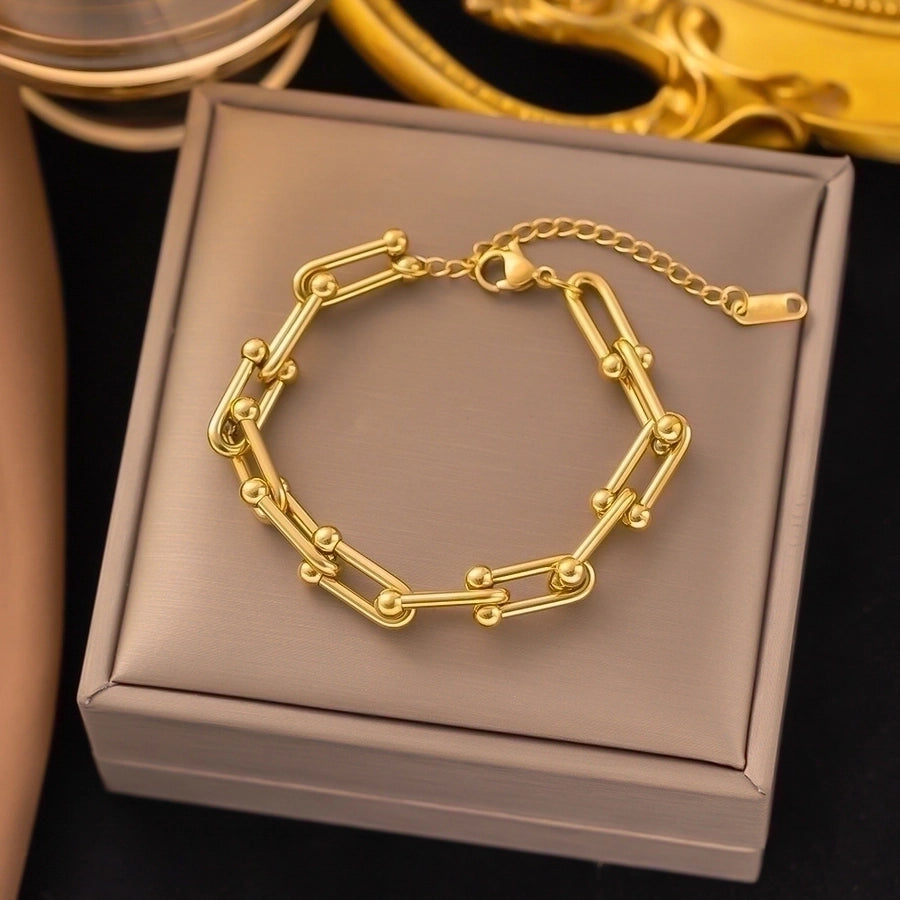 18K Gold Plated Trendy Heart Grain Bracelet Set