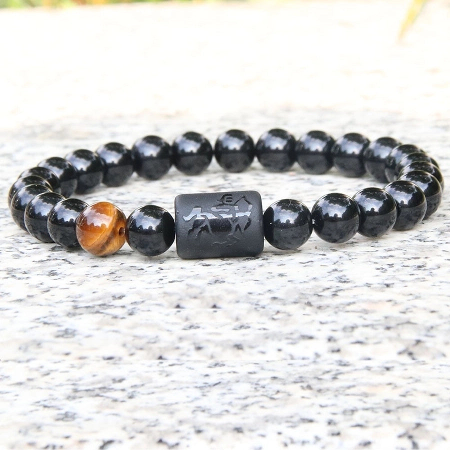 Astrological signs natural stone beaded carving bracelets