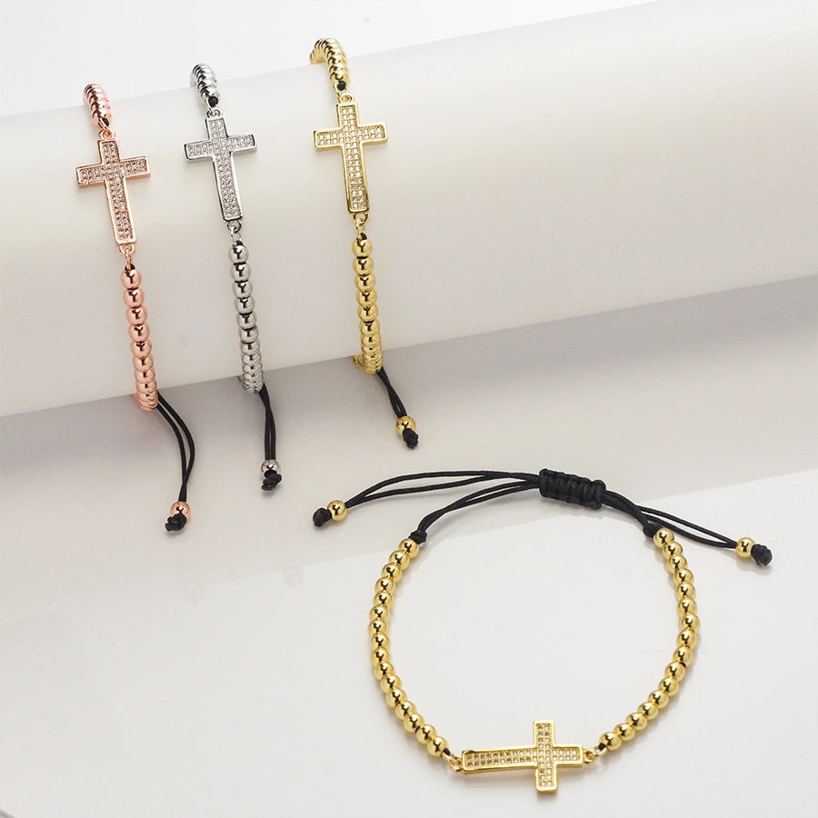 Jewelry Simple Style Cross rope Copper Zirconia Beaded Inlay Bracelets