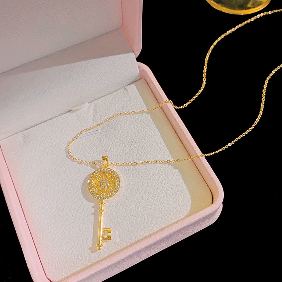 Zircon 18K Gold Plated Key Pendant Necklace