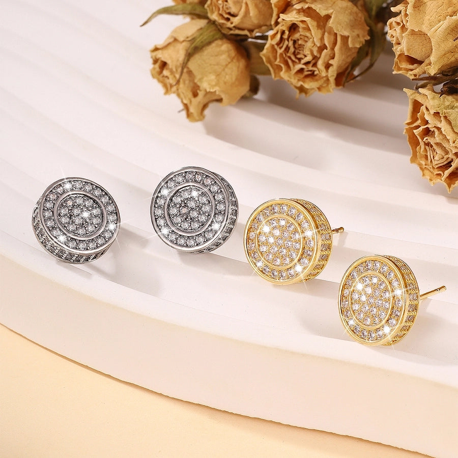 Classic Style Round Copper Zircon Imitation Gold Ear Studs