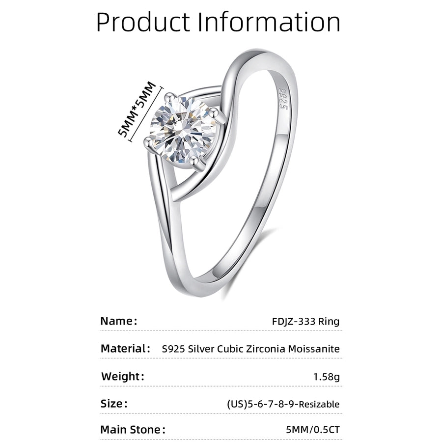 925 Sterling Silver Moissanite Zircon Geometric Rings