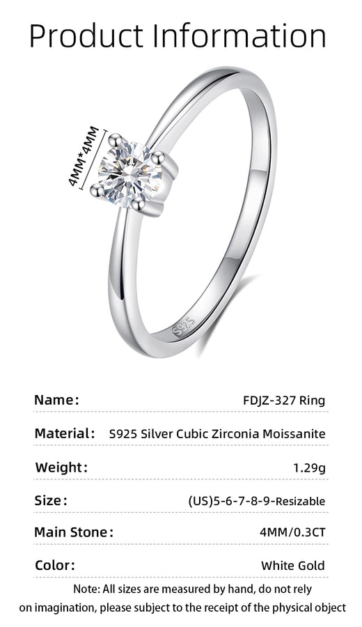 925 Sterling Silver Moissanite Zircon Round Rings