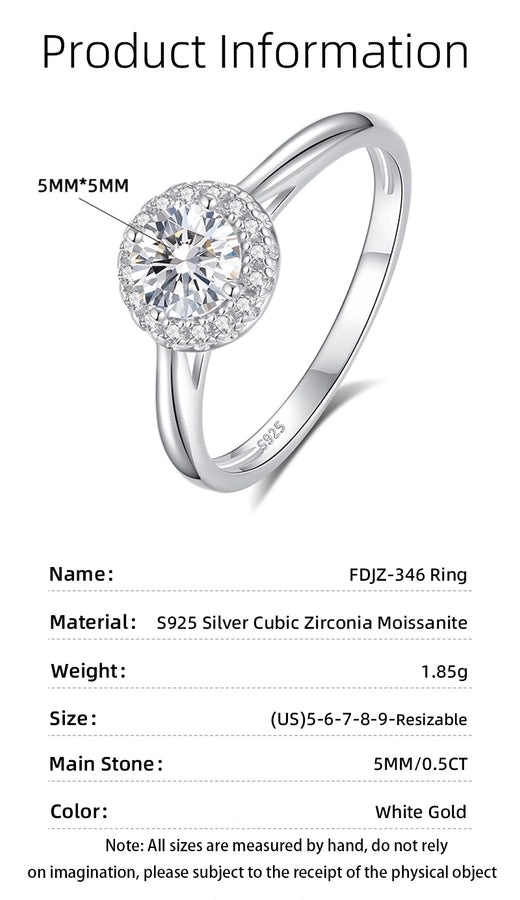 925 Sterling Silver Moissanite Zircon Round Open Rings