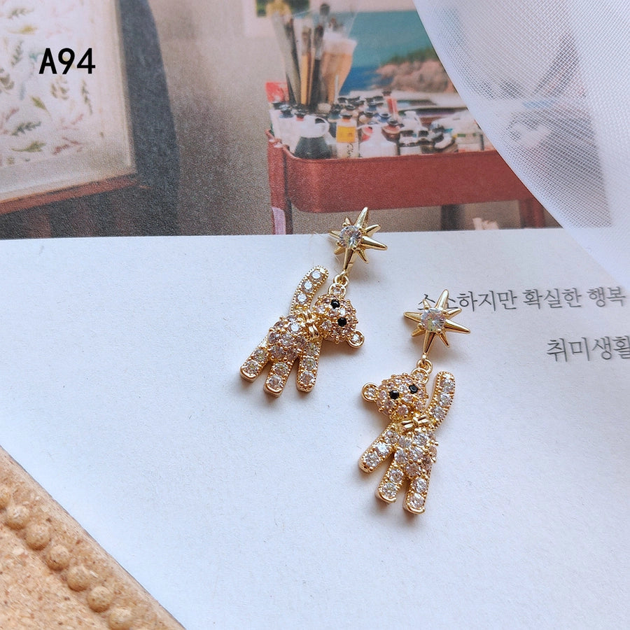 925 Silver-Plated 14K Bear Earrings