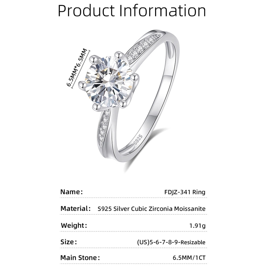 925 Sterling Silver Moissanite Zircon Round Rings