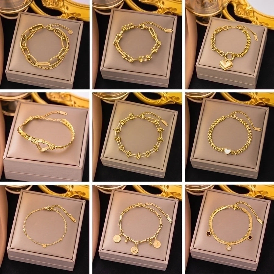 18K Gold Plated Trendy Heart Grain Bracelet Set