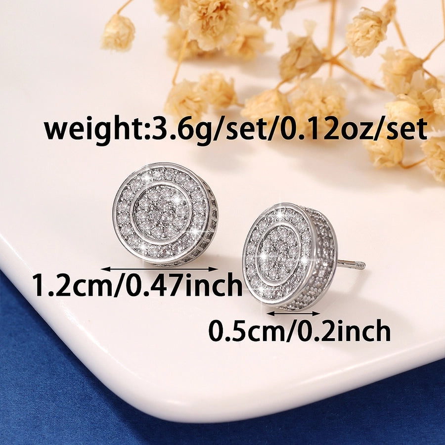 Classic Style Round Copper Zircon Imitation Gold Ear Studs