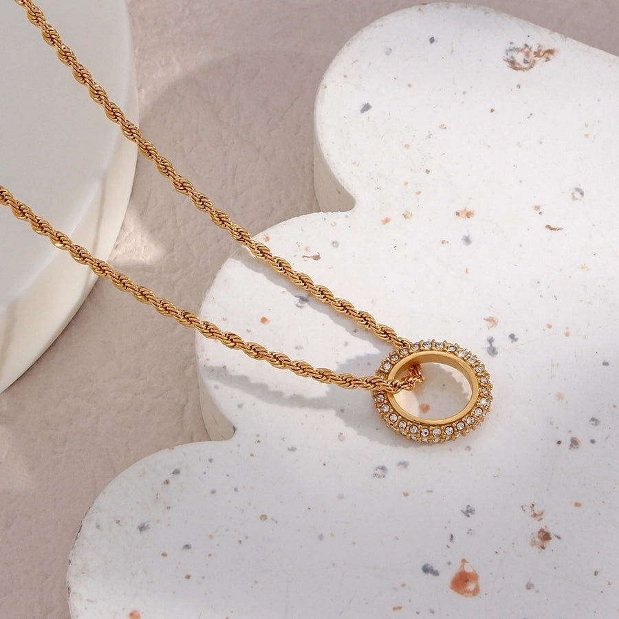 18K Gold Round Zircon Necklace