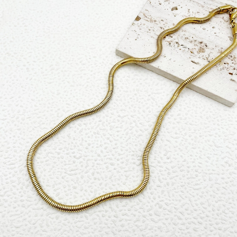 Classic 14K Gold Plated Rectangle Chain Choker Necklace