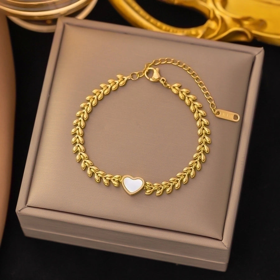 18K Gold Plated Trendy Heart Grain Bracelet Set