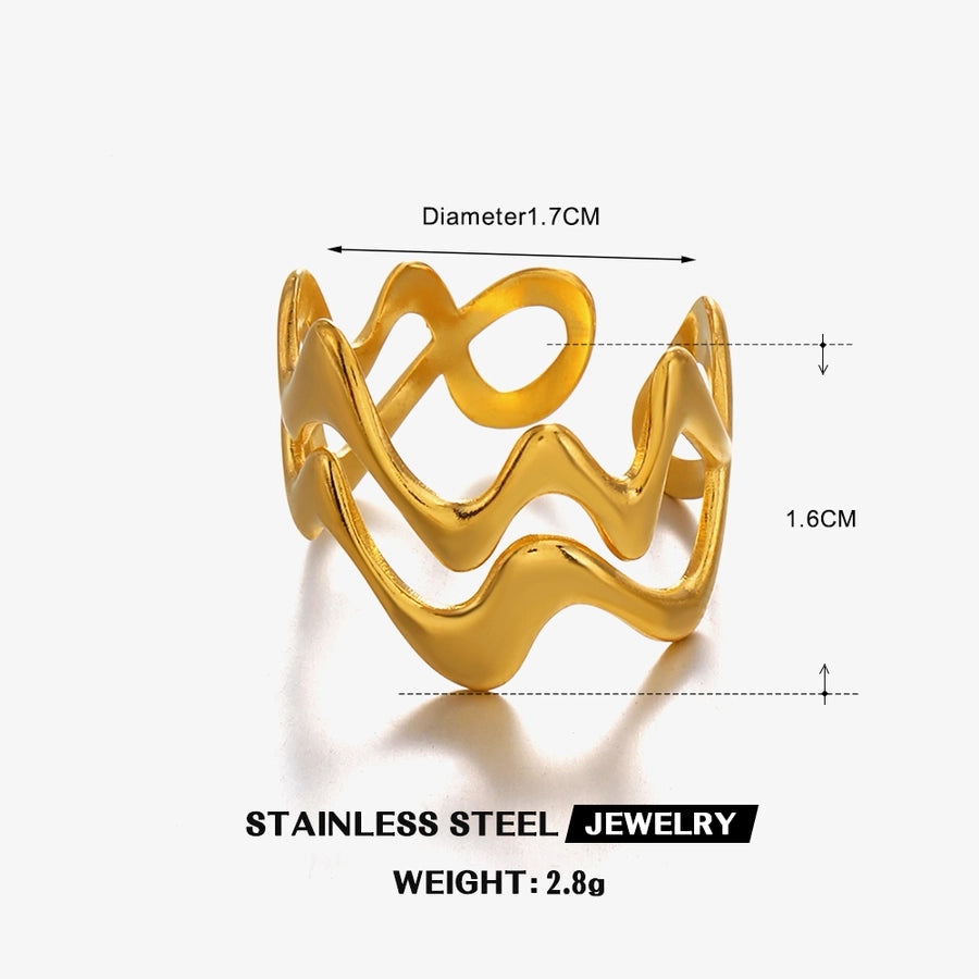 簡約波浪 18K 鍍金開口戒指