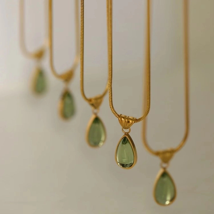 18K Gold Plated Simple Style Water Droplets Stone Necklace