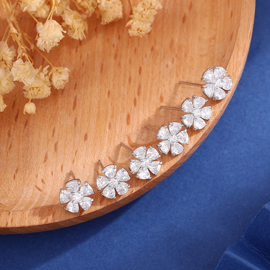 3 Pairs Sweet Pastoral Simple Style Flower Copper Zircon Imitation Gold  Ear Studs