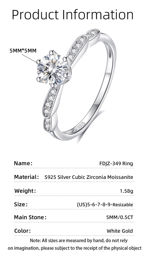 925 Sterling Silver Moissanite Zircon O-Shape Open Rings