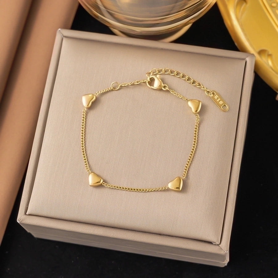 18K Gold Plated Trendy Heart Grain Bracelet Set