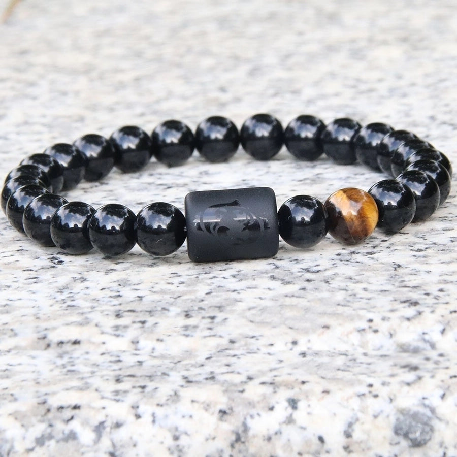 Astrological signs natural stone beaded carving bracelets