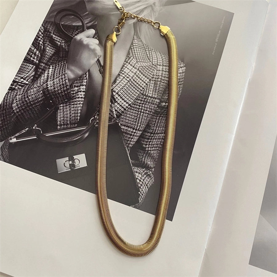 Sleek Solid Snake 18K Gold Plated Necklace