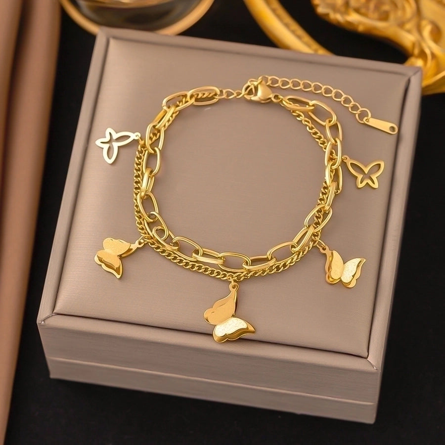 18K Gold Plated Trendy Heart Grain Bracelet Set