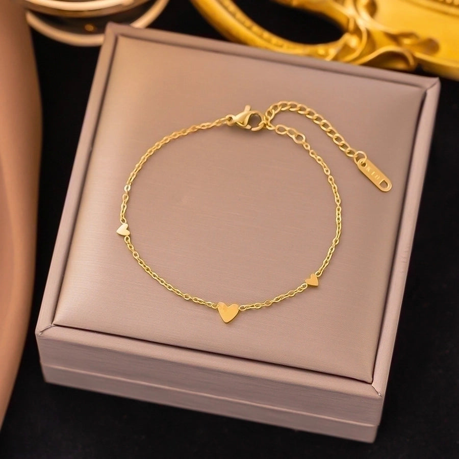 18K Gold Plated Trendy Heart Grain Bracelet Set