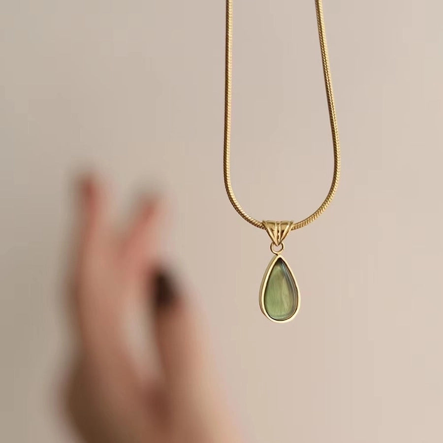 18K Gold Plated Simple Style Water Droplets Stone Necklace