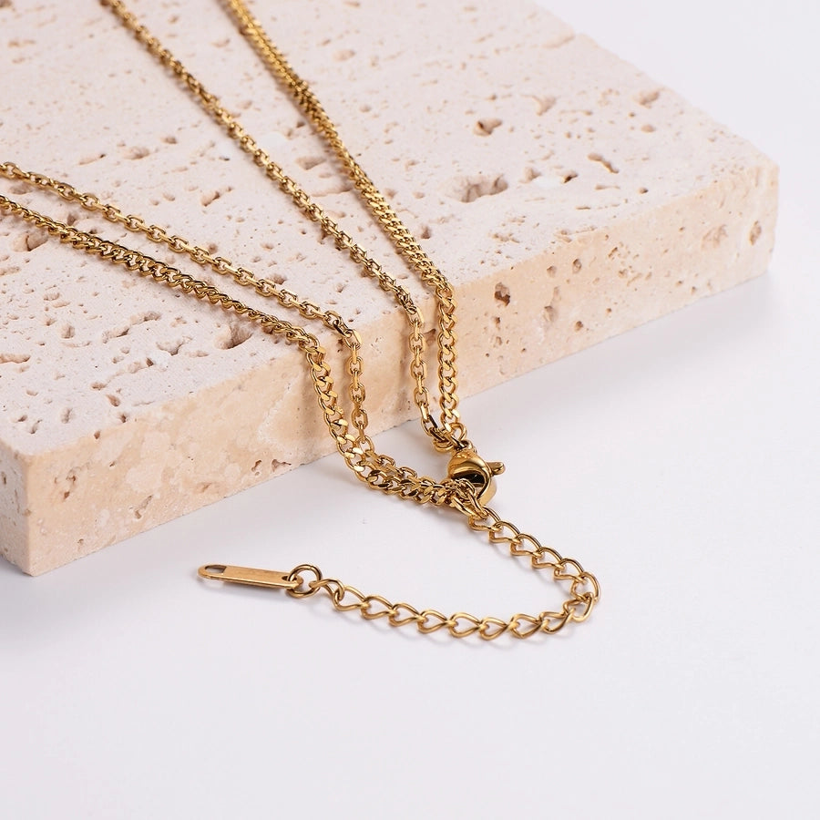 18K Gold Plated Casual Lock Layered Stainless Steel Necklaces