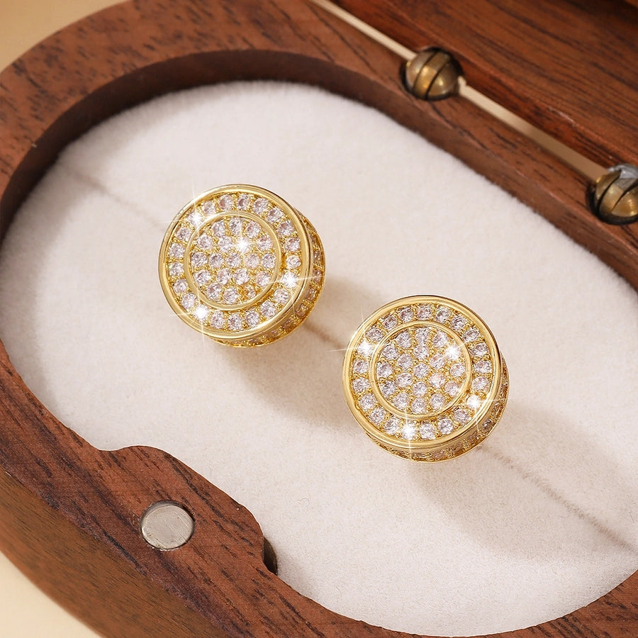 Classic Style Round Copper Zircon Imitation Gold Ear Studs