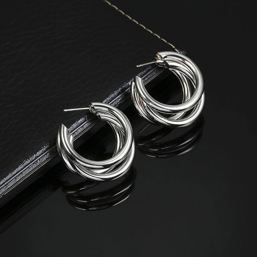 simple multi-layered c-shaped alloy hoop earrings nhpf147199