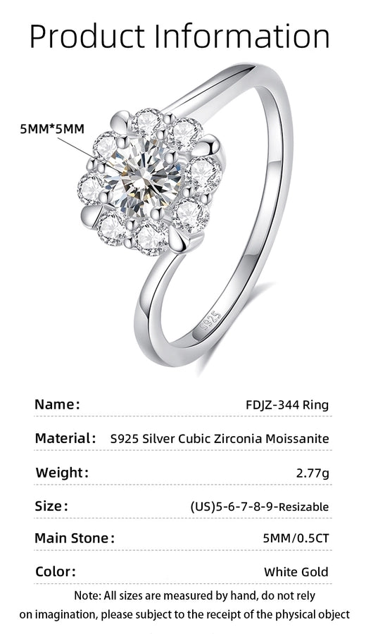 925 Sterling Silver Moissanite Zircon Geometric Rings