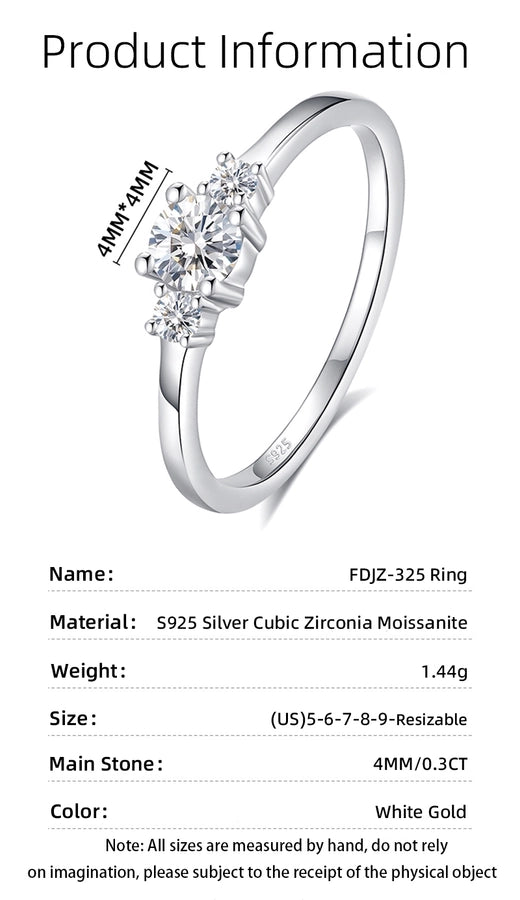 925 Sterling Silver Moissanite Zircon O-Shape Open Rings Rings