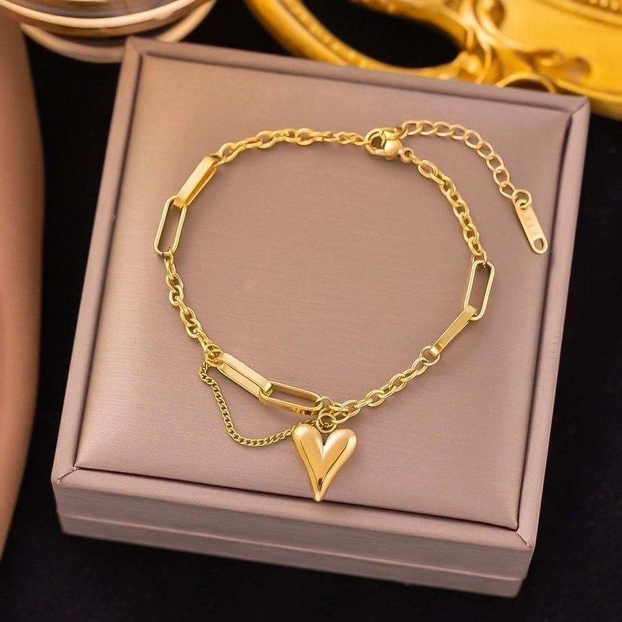 18K Gold Plated Trendy Heart Grain Bracelet Set