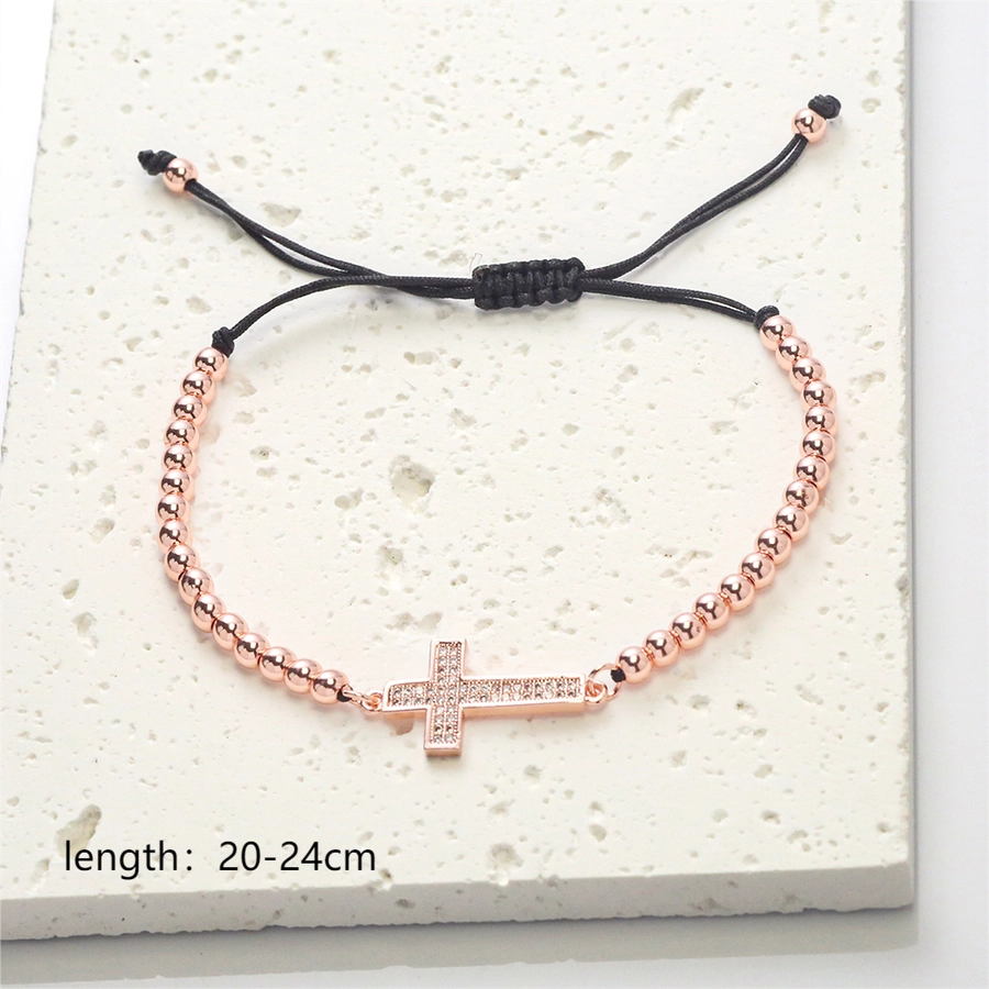 Jewelry Simple Style Cross rope Copper Zirconia Beaded Inlay Bracelets