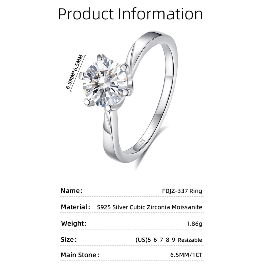 925 Sterling Silver Moissanite Zircon O-Shape Rings