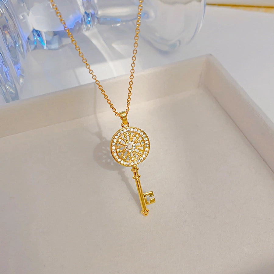 Zircon 18K Gold Plated Key Pendant Necklace