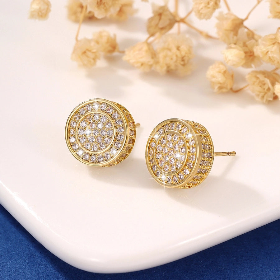 Classic Style Round Copper Zircon Imitation Gold Ear Studs