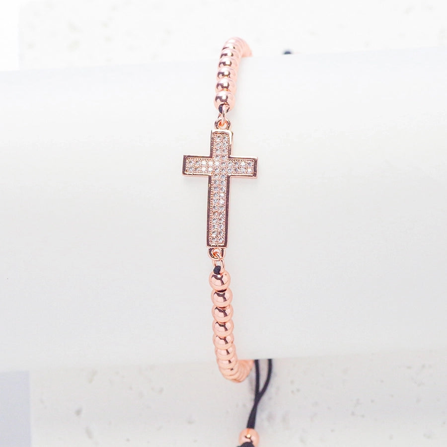 Jewelry Simple Style Cross rope Copper Zirconia Beaded Inlay Bracelets