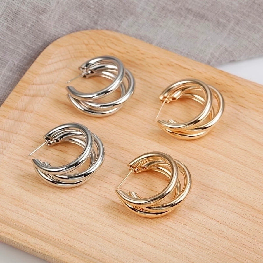 simple multi-layered c-shaped alloy hoop earrings nhpf147199