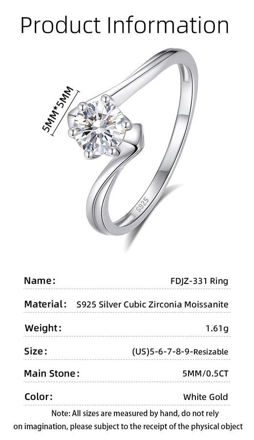 925 Sterling Silver Moissanite Zircon Round Rings