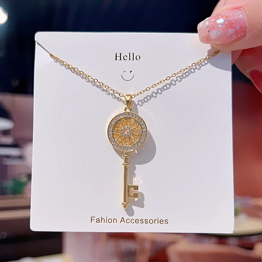 Zircon 18K Gold Plated Key Pendant Necklace