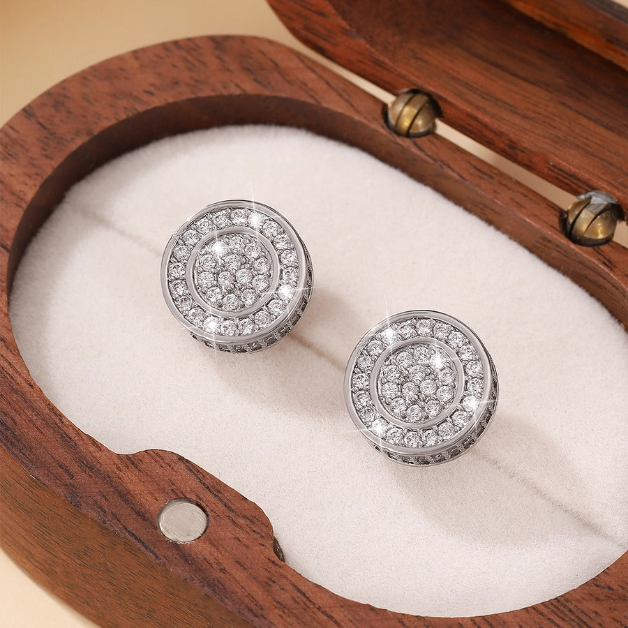 Classic Style Round Copper Zircon Imitation Gold Ear Studs