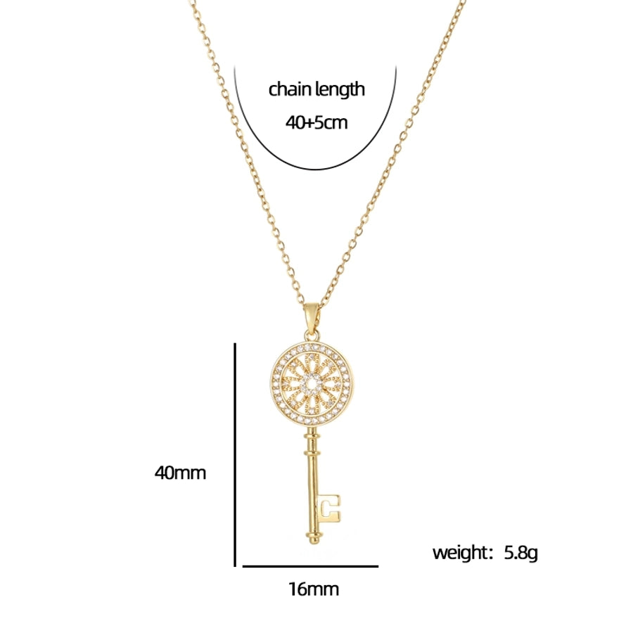 Zircon 18K Gold Plated Key Pendant Necklace