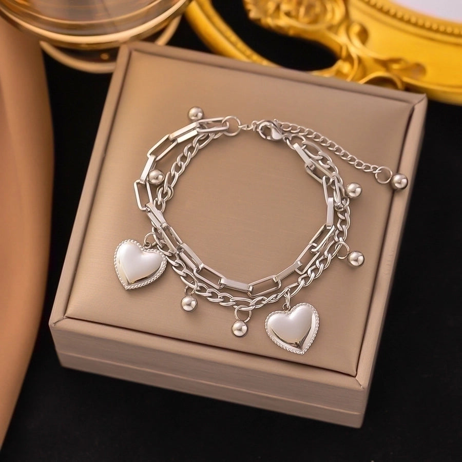 18K Gold Plated Trendy Heart Grain Bracelet Set