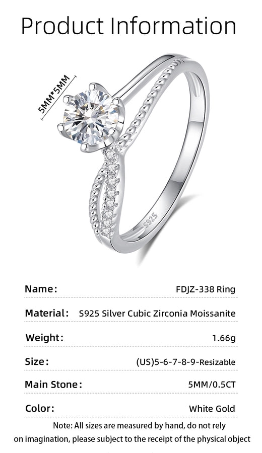 925 Sterling Silver Moissanite Zircon O-Shape Rings