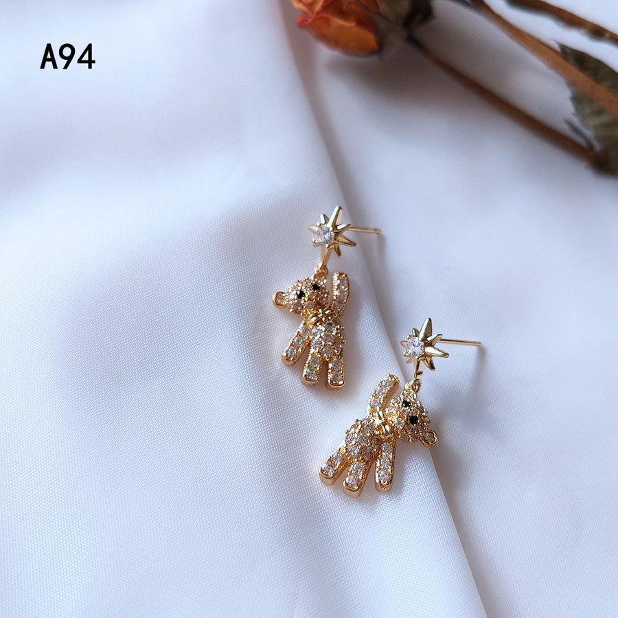 925 Silver-Plated 14K Bear Earrings