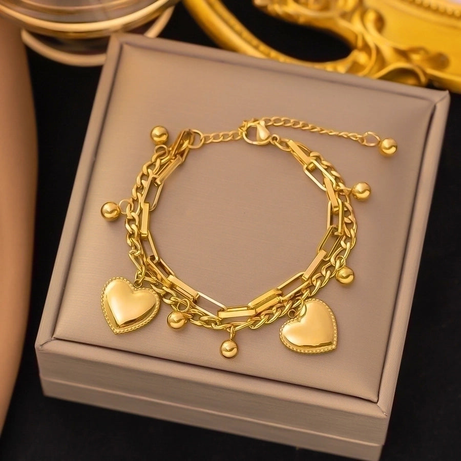 18K Gold Plated Trendy Heart Grain Bracelet Set