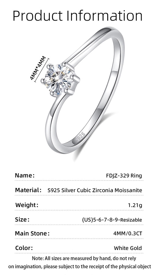 925 Sterling Silver Moissanite Zircon Round Open Rings Rings